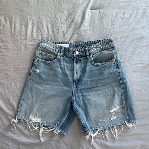 Zara Blue Distressed Jean Shorts cut-off 8